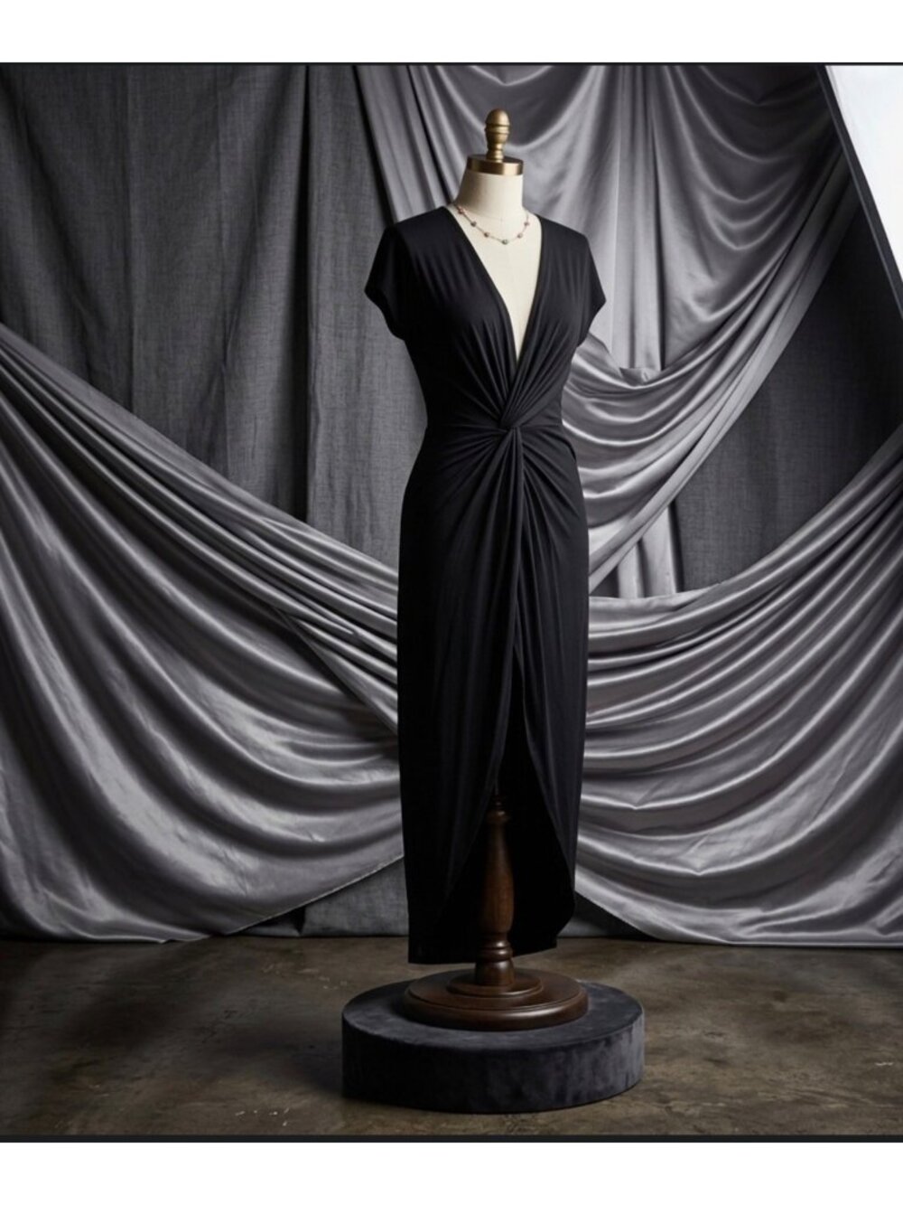Rolla Coster Black Twist-Front Maxi Dress With Short Sleeves size XL High Slit F